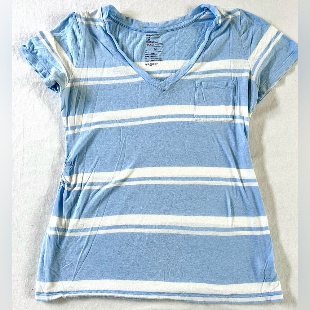 Gap Maternity Essential Pocket V-Neck Tee Blue White Stripe Size M
